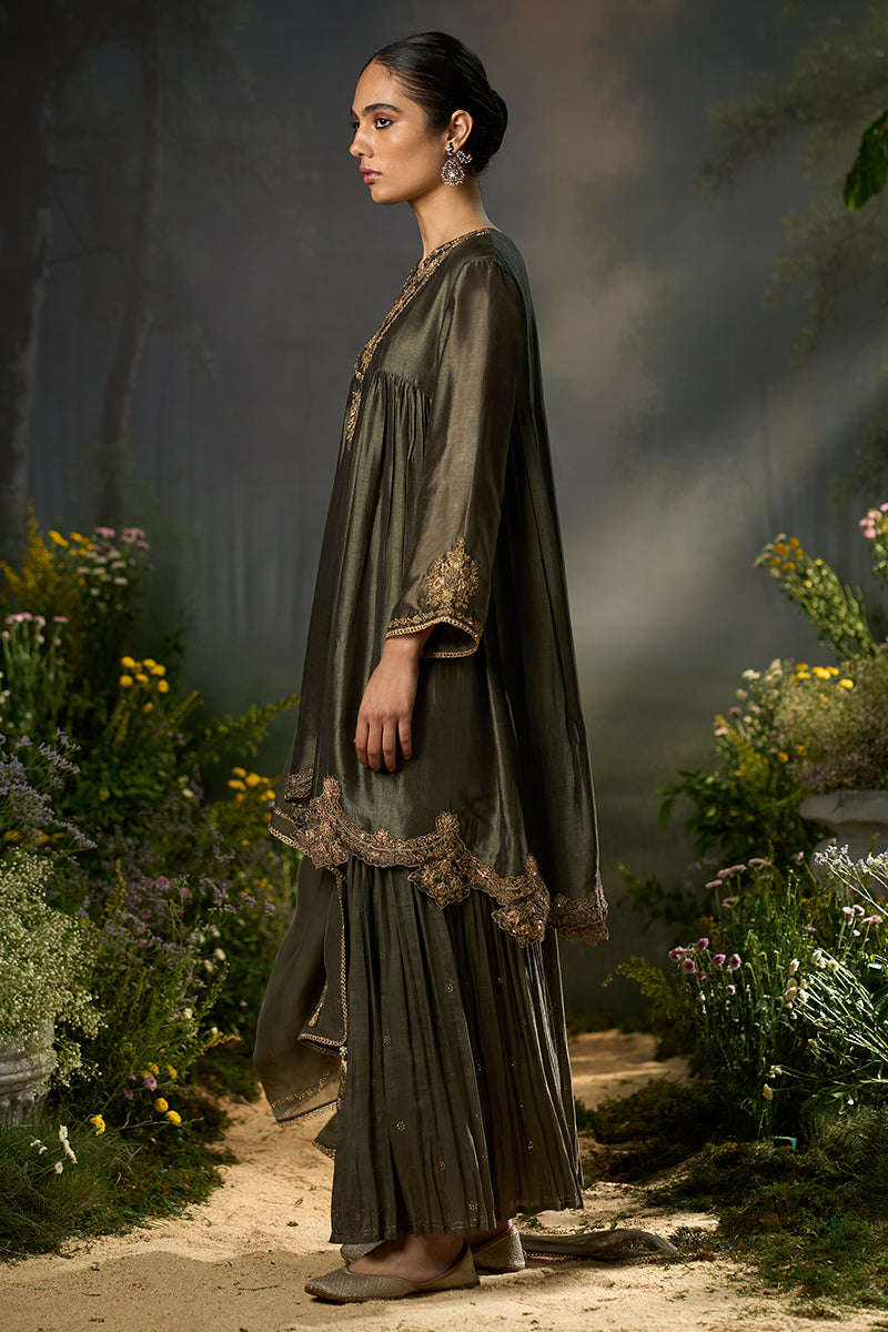 Tarmac Raw-Silk Festive Sharara Kurta Set