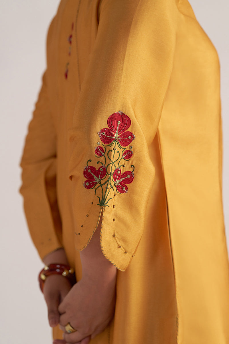 Golden Orange Print and Solid Festive Co-ord Set