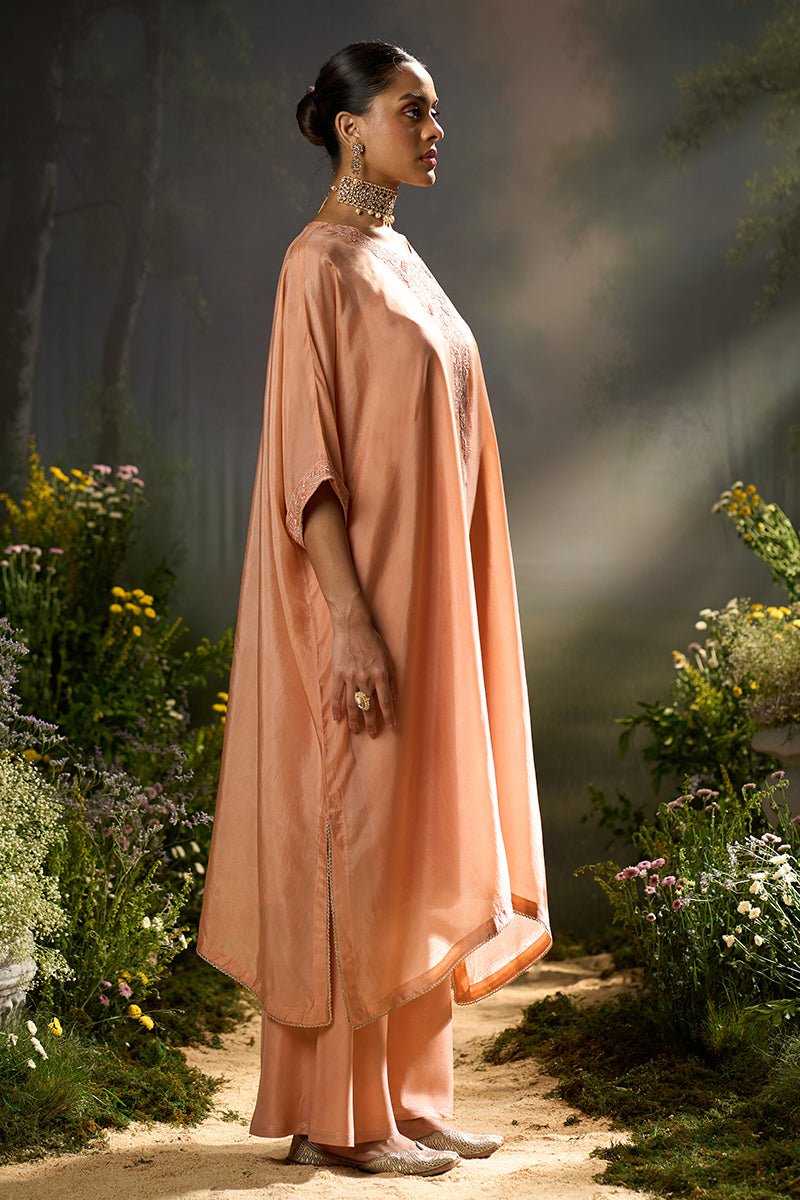 Peach Bloom Silk Kaftaan Co-ord Set