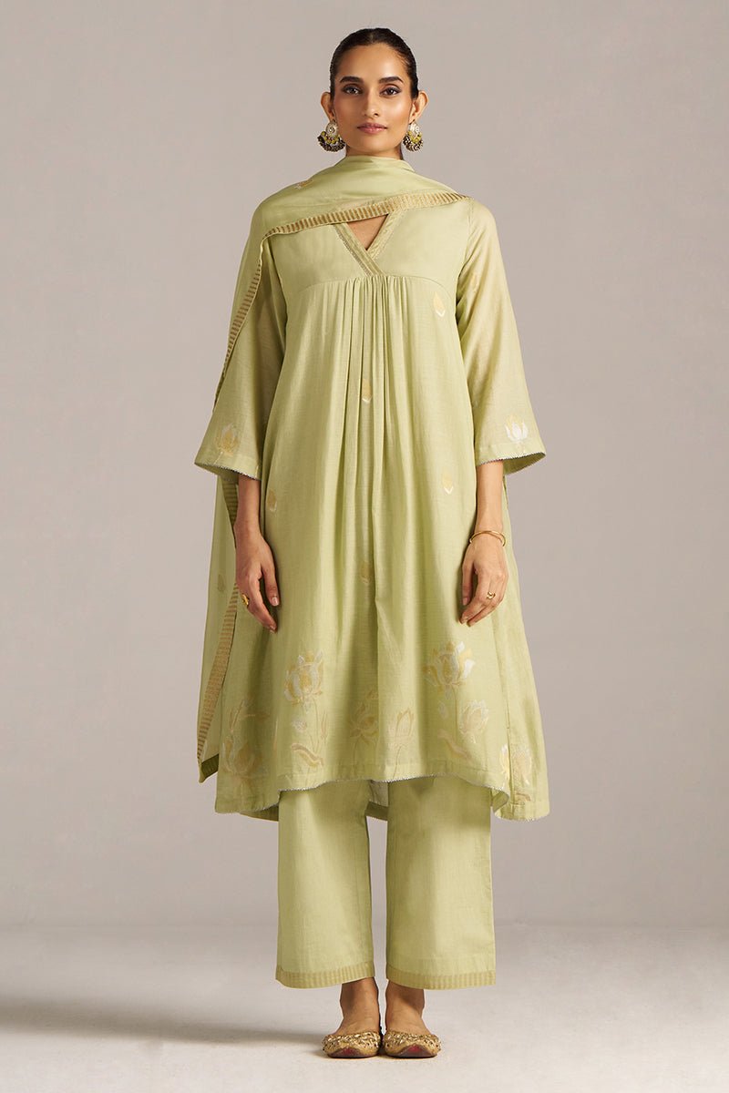 Pistachio Woven Mul Cotton Festive Kurta Set