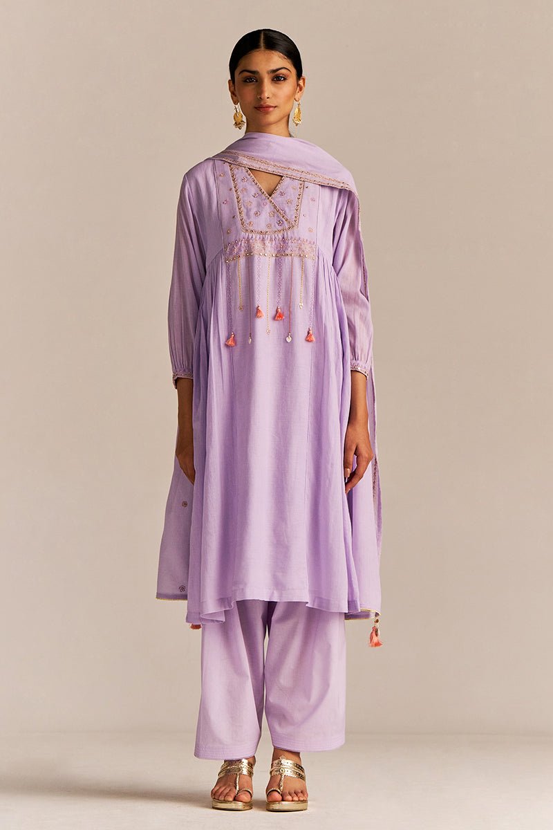 Pastel Lilac Mul-Mul Kurta Set