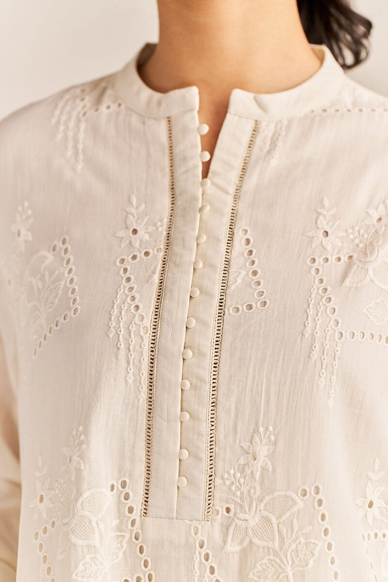 Off-White Mul Chikankari Embroidery Co-ord Set