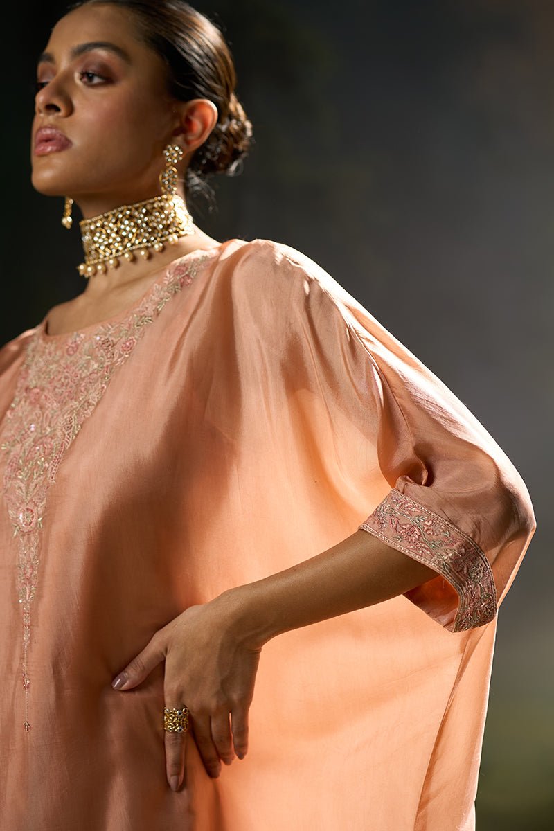 Peach Bloom Silk Kaftaan Co-ord Set