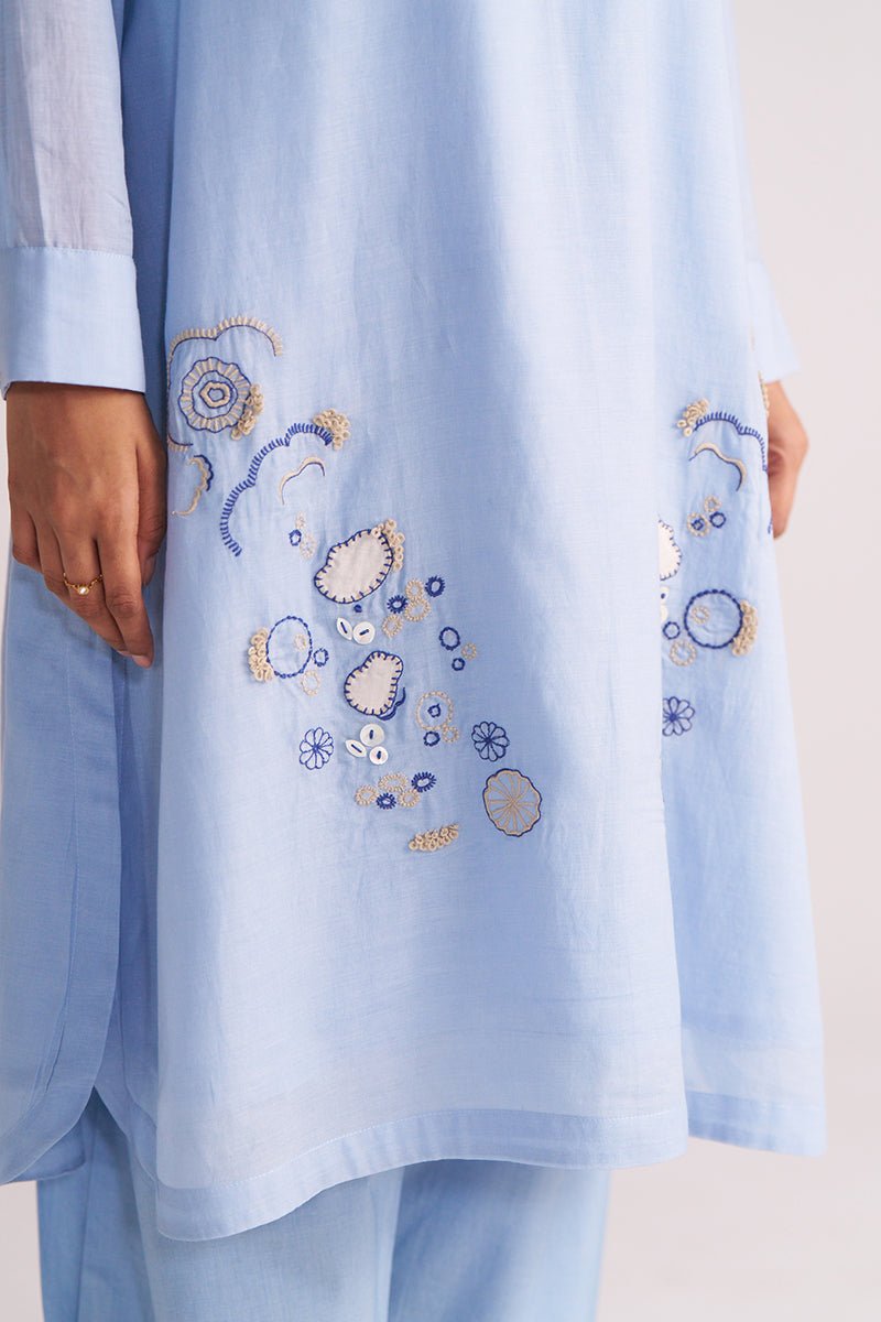 Soft Sky Blue Mul-Mul Co-ord Set