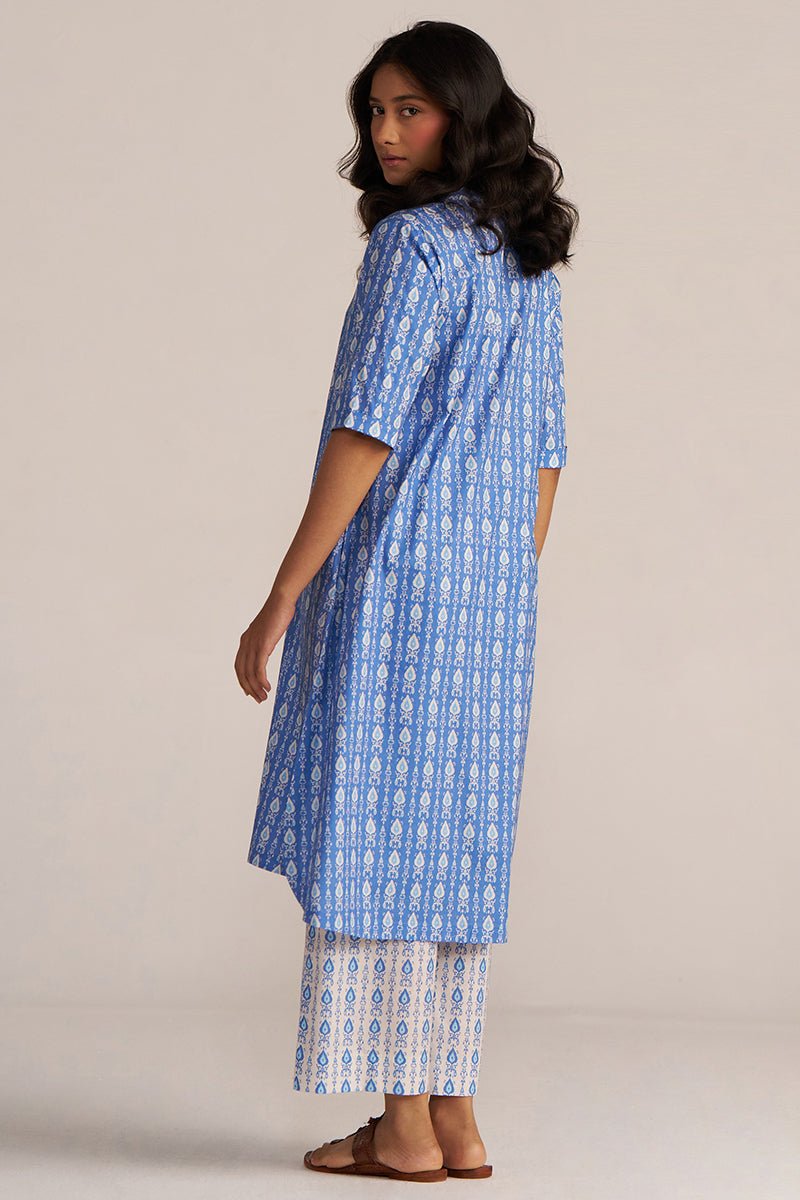 Blue and White Cotton Print Co-ord Set