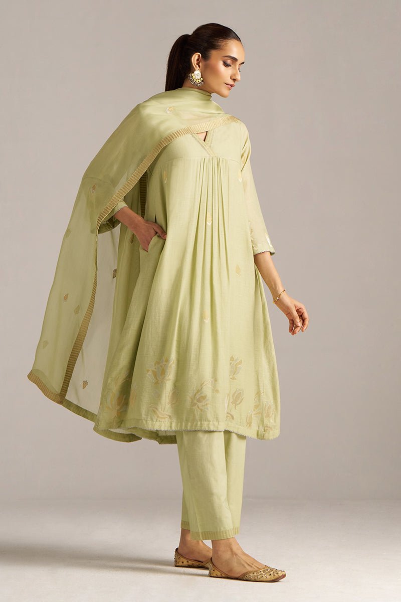 Pistachio Woven Mul Cotton Festive Kurta Set