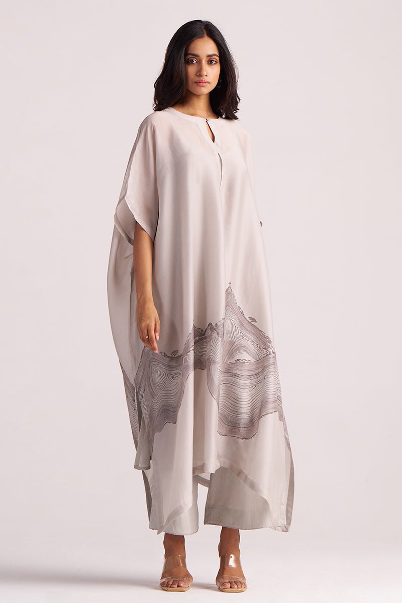 Ash Grey Silk Kaftaan Co-ord Set
