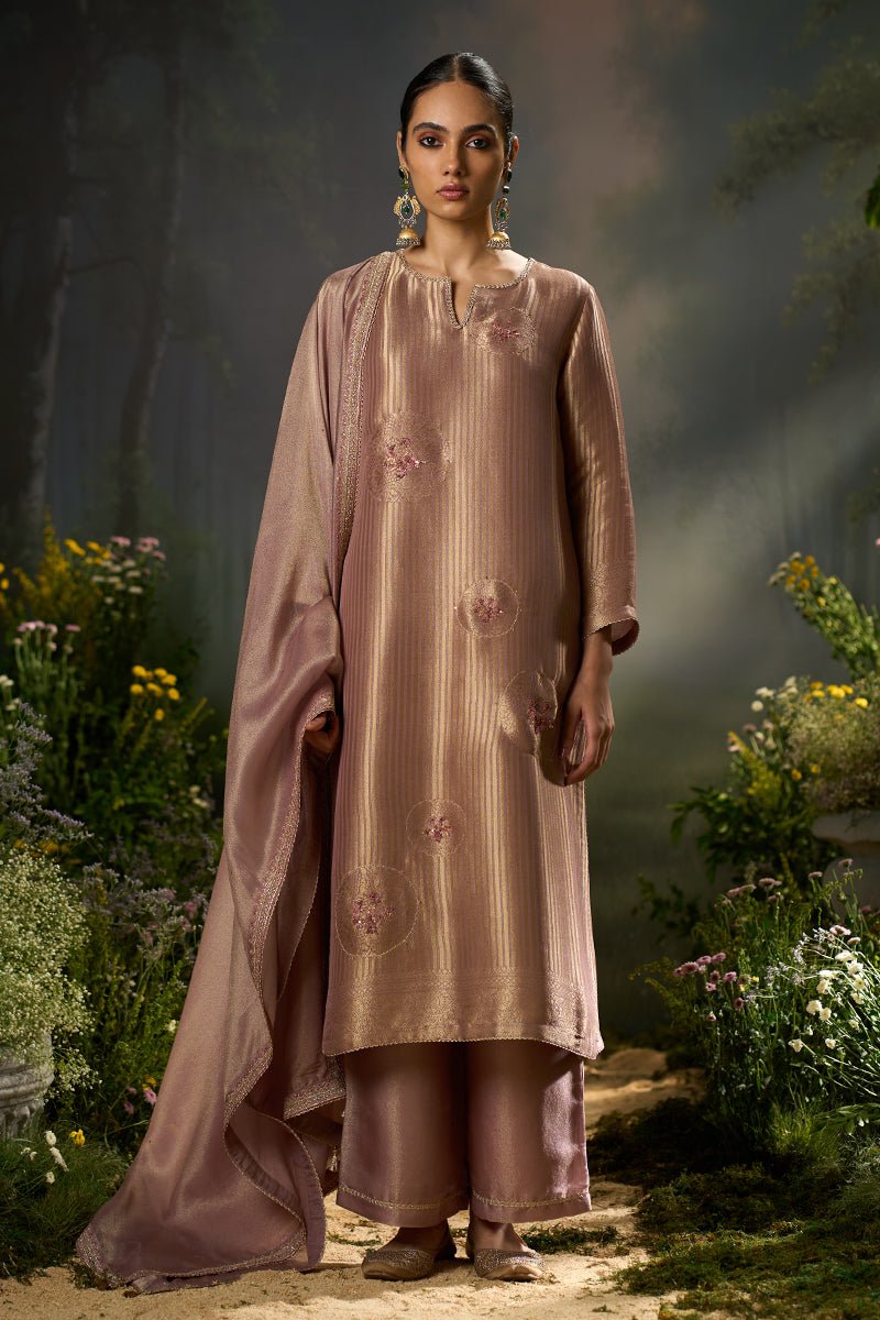 Burlwood Mauve Woven Festive Kurta Set