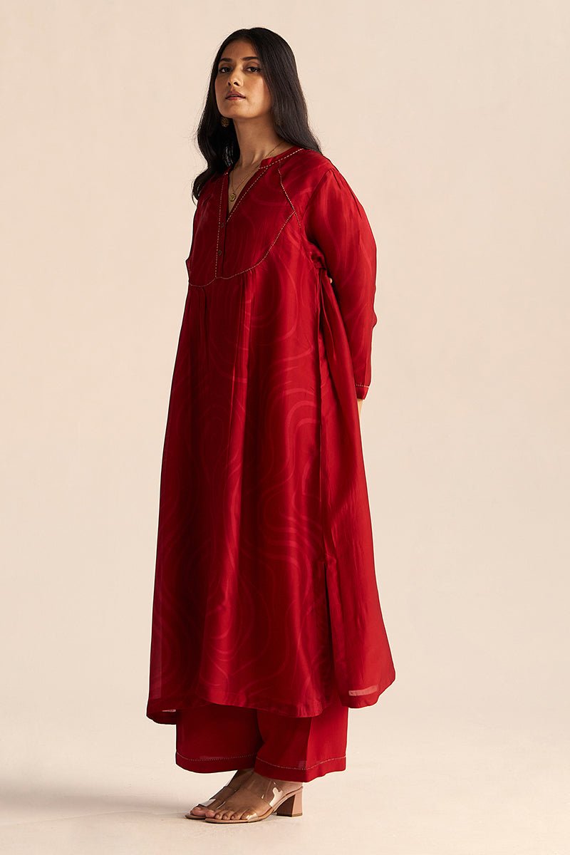 Chili Pepper Red Silk Print Co-ord Set