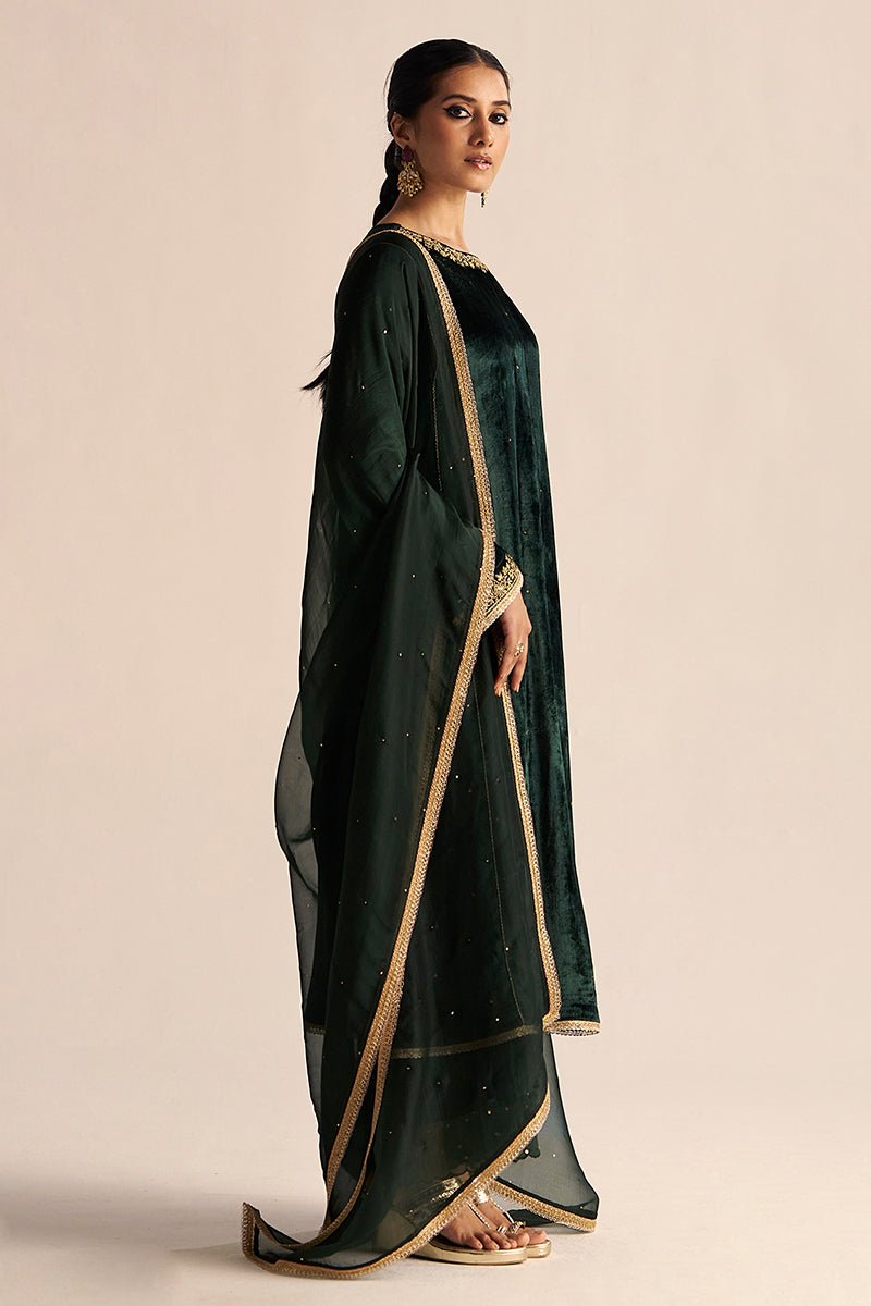 Ponderosa Pine Velvet Festive Kurta Set