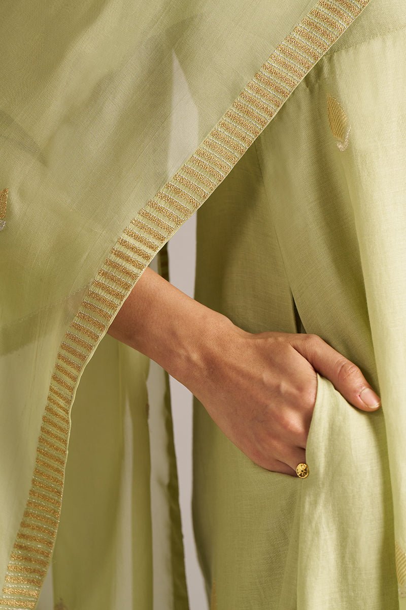 Pistachio Woven Mul Cotton Festive Kurta Set