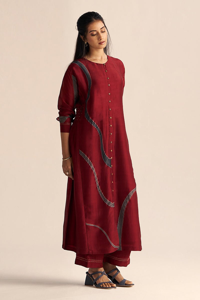 Syrah Red Silk Co-ord Set