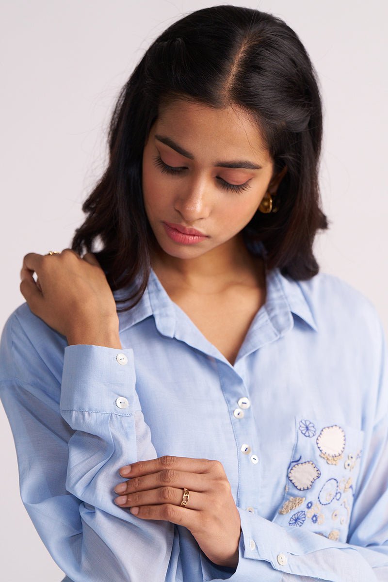 Soft Sky Blue Mul-Mul Co-ord Set