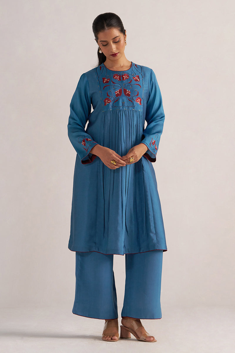 Blue Ashes Print and Solid Festive Co-ord Set