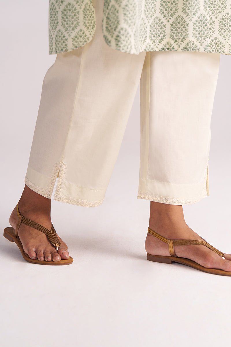 Cream and Deep Olive Mughal Tree Hand Print Cotton-Linen Co-ord Set