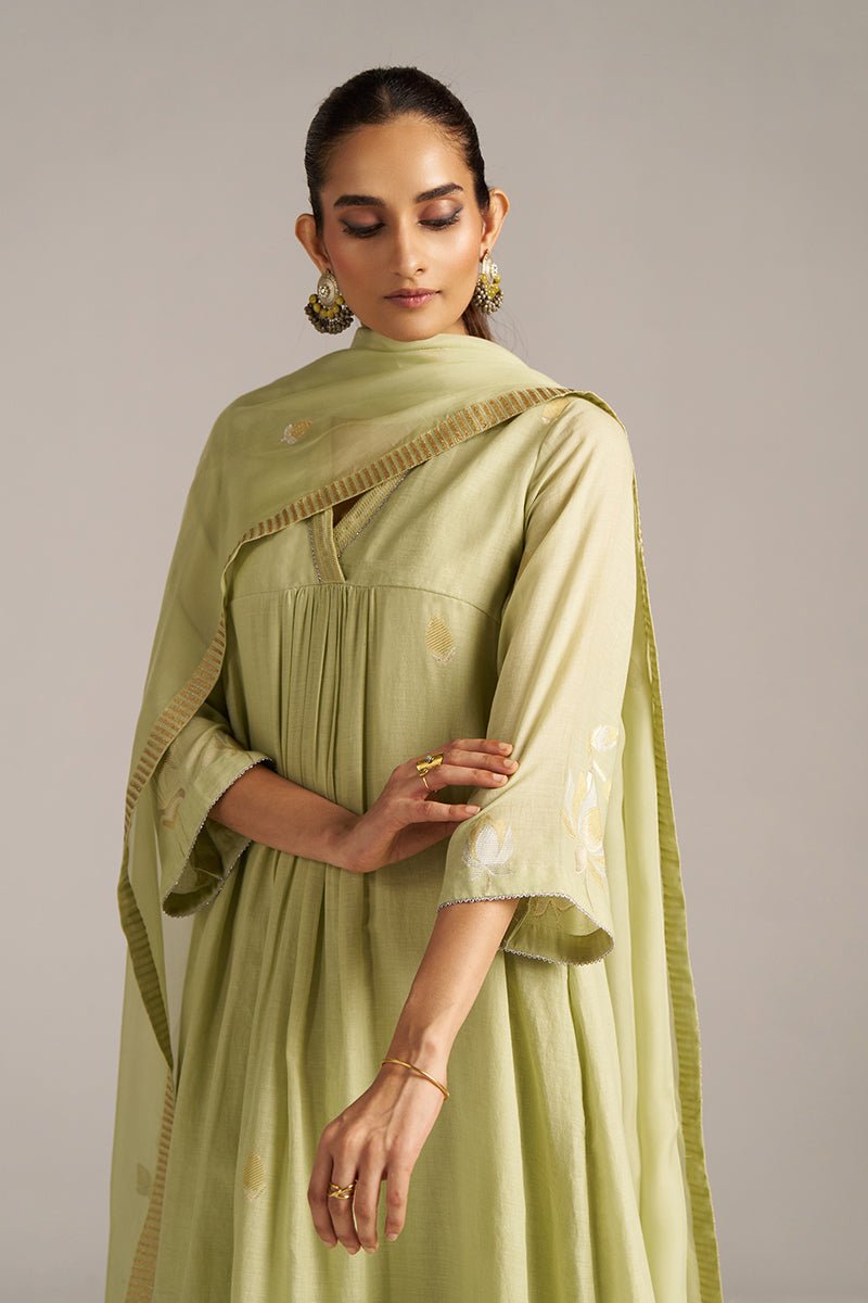 Pistachio Woven Mul Cotton Festive Kurta Set