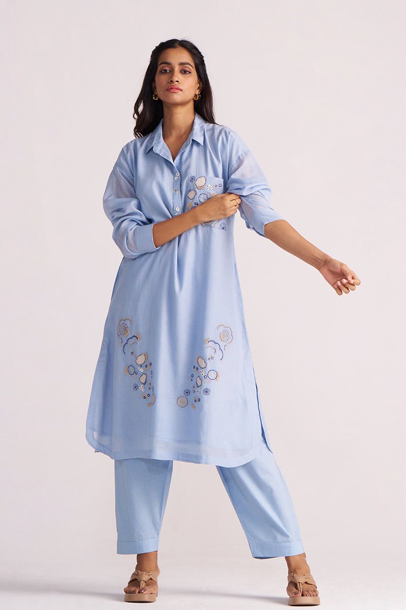 Soft Sky Blue Mul-Mul Co-ord Set