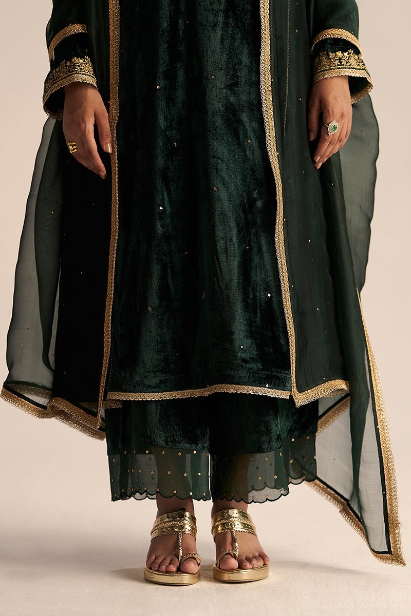 Ponderosa Pine Velvet Festive Kurta Set