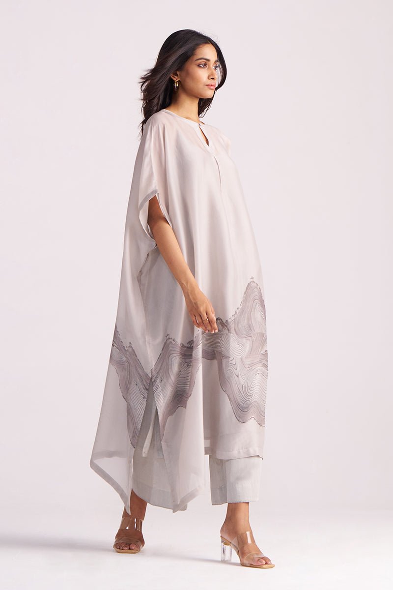 Ash Grey Silk Kaftaan Co-ord Set