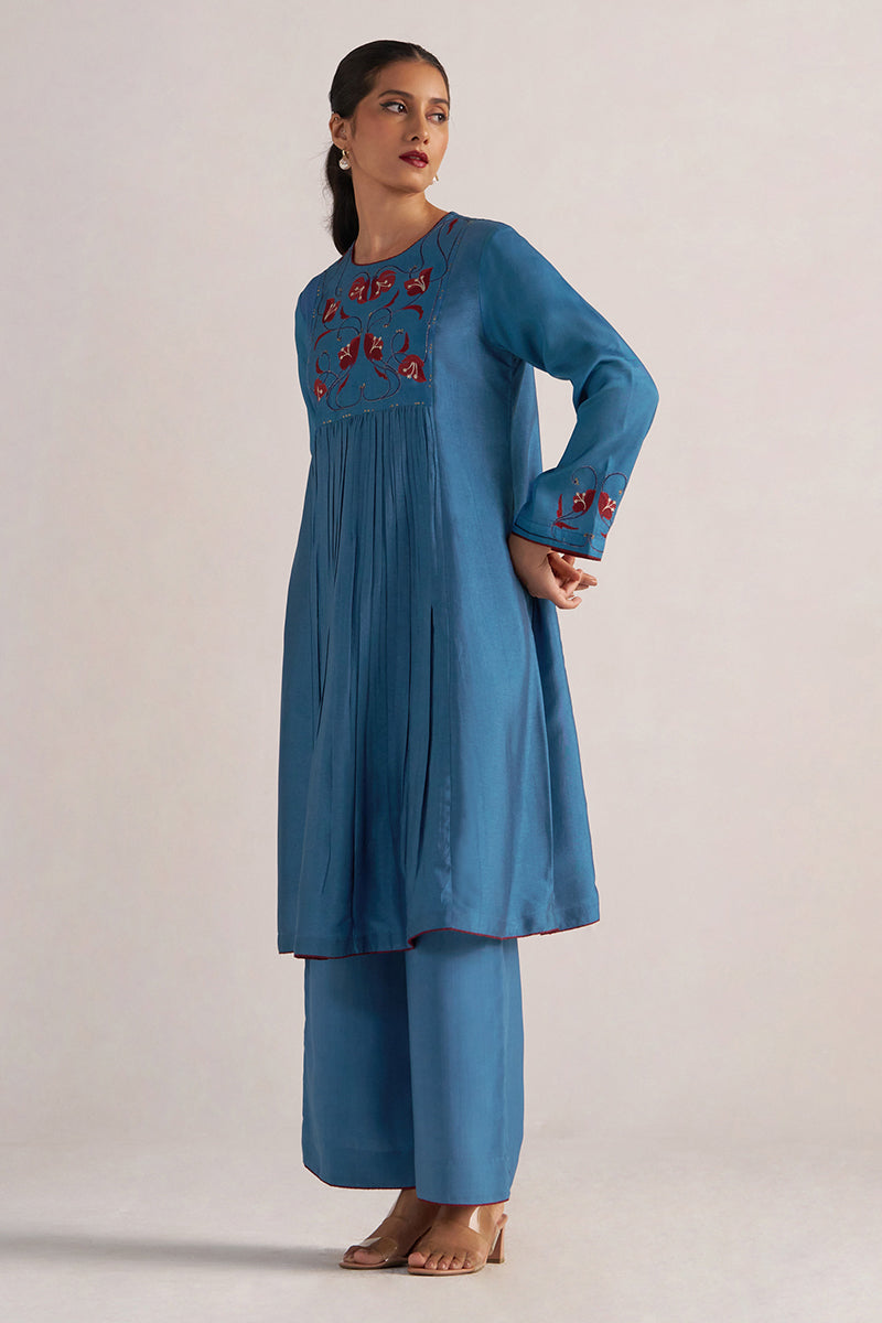 Blue Ashes Print and Solid Festive Co-ord Set