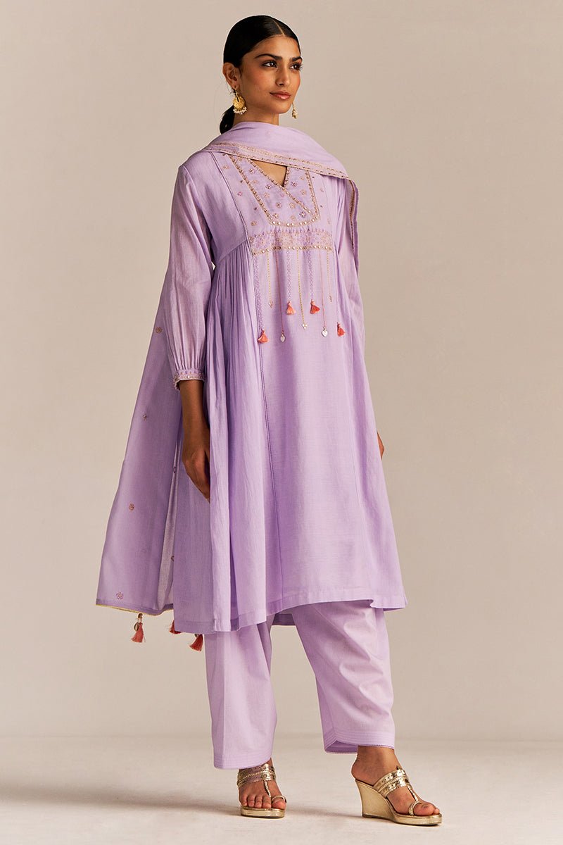 Pastel Lilac Mul-Mul Kurta Set