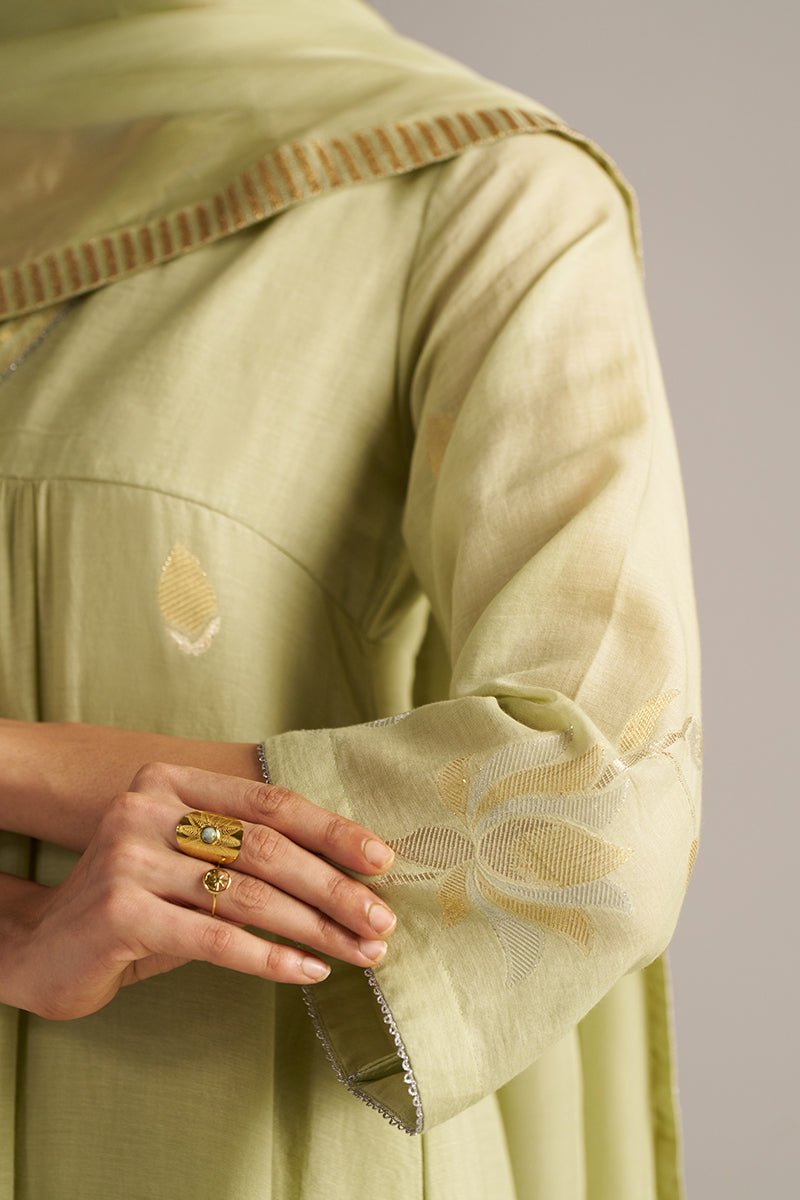 Pistachio Woven Mul Cotton Festive Kurta Set