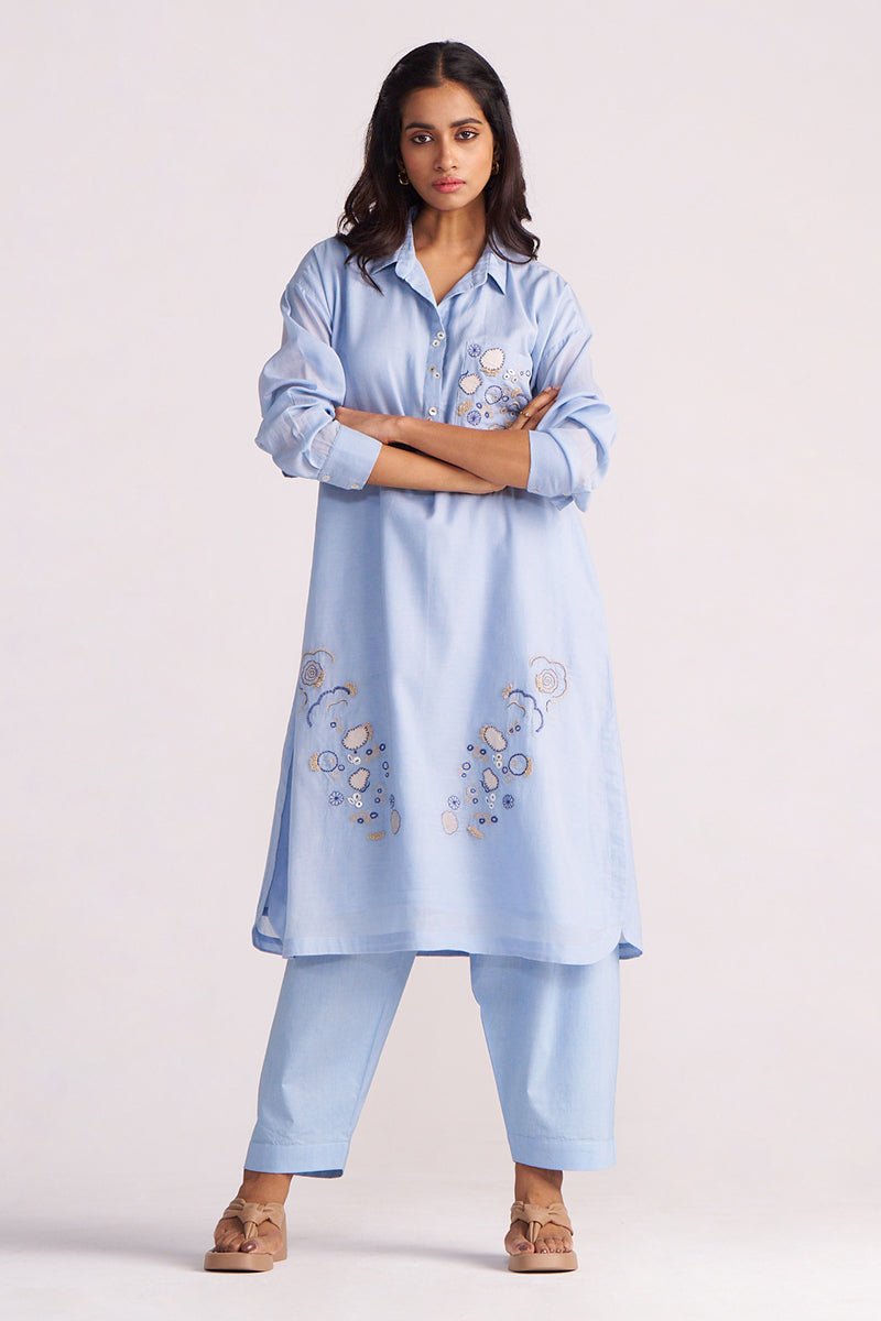 Soft Sky Blue Mul-Mul Co-ord Set