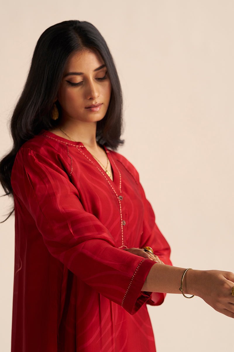 Chili Pepper Red Silk Print Co-ord Set