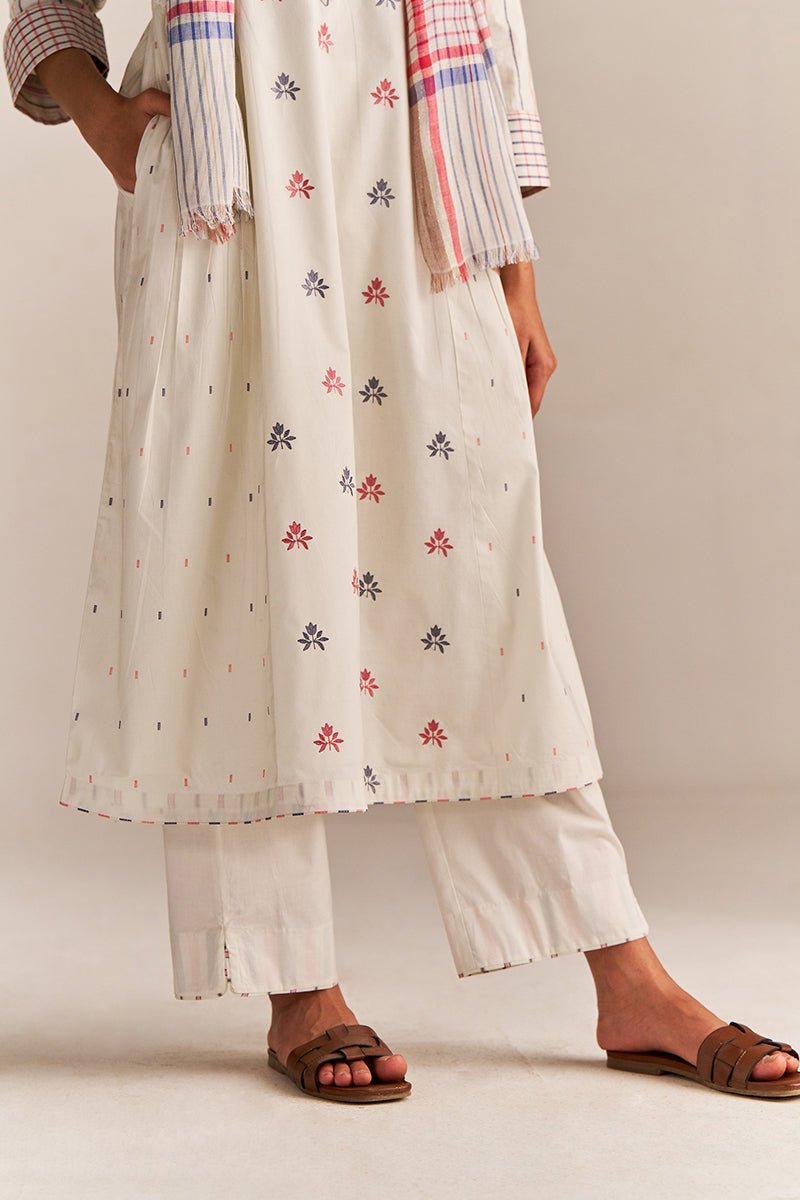 Off-White Cotton Embroidered Kurta Set