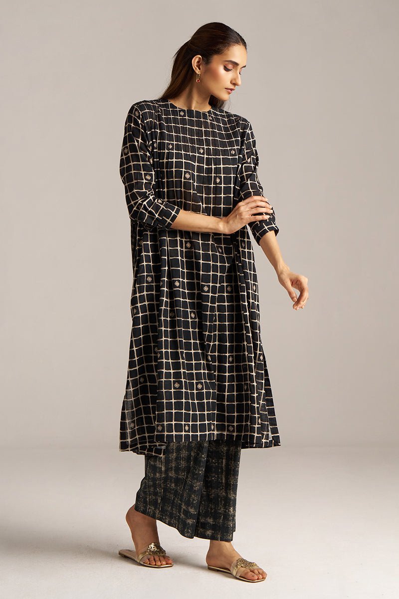 Black Check Print Linen Co-ord Set