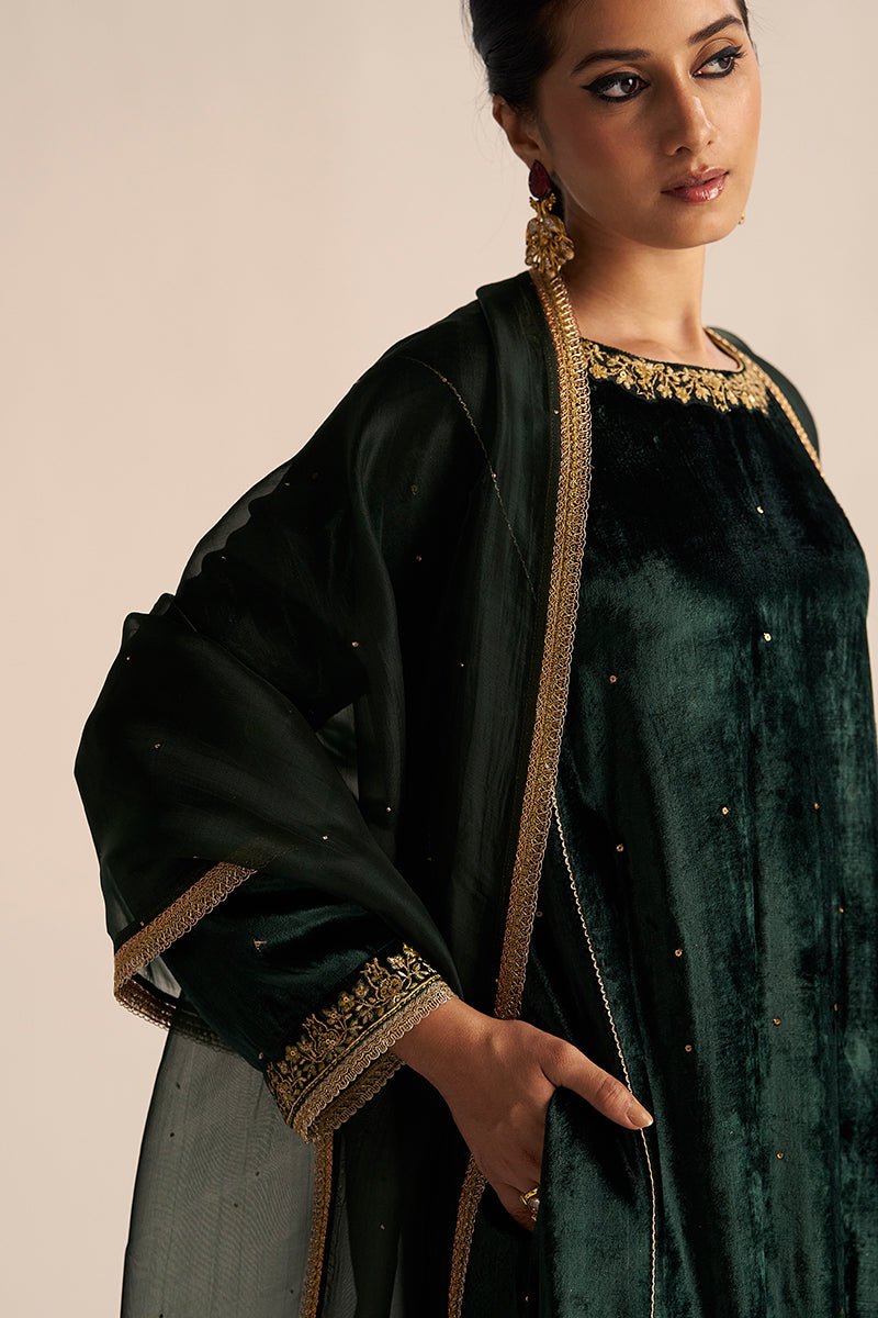 Ponderosa Pine Velvet Festive Kurta Set