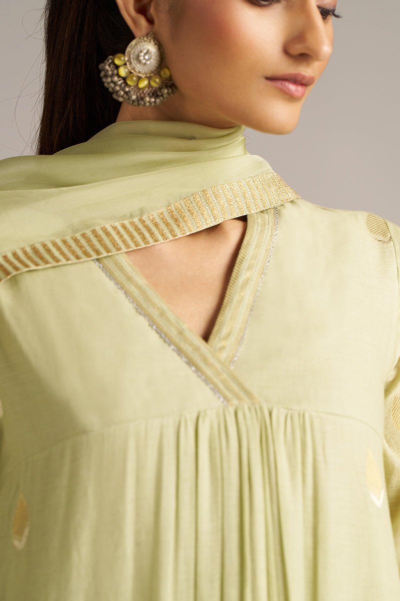 Pistachio Woven Mul Cotton Festive Kurta Set