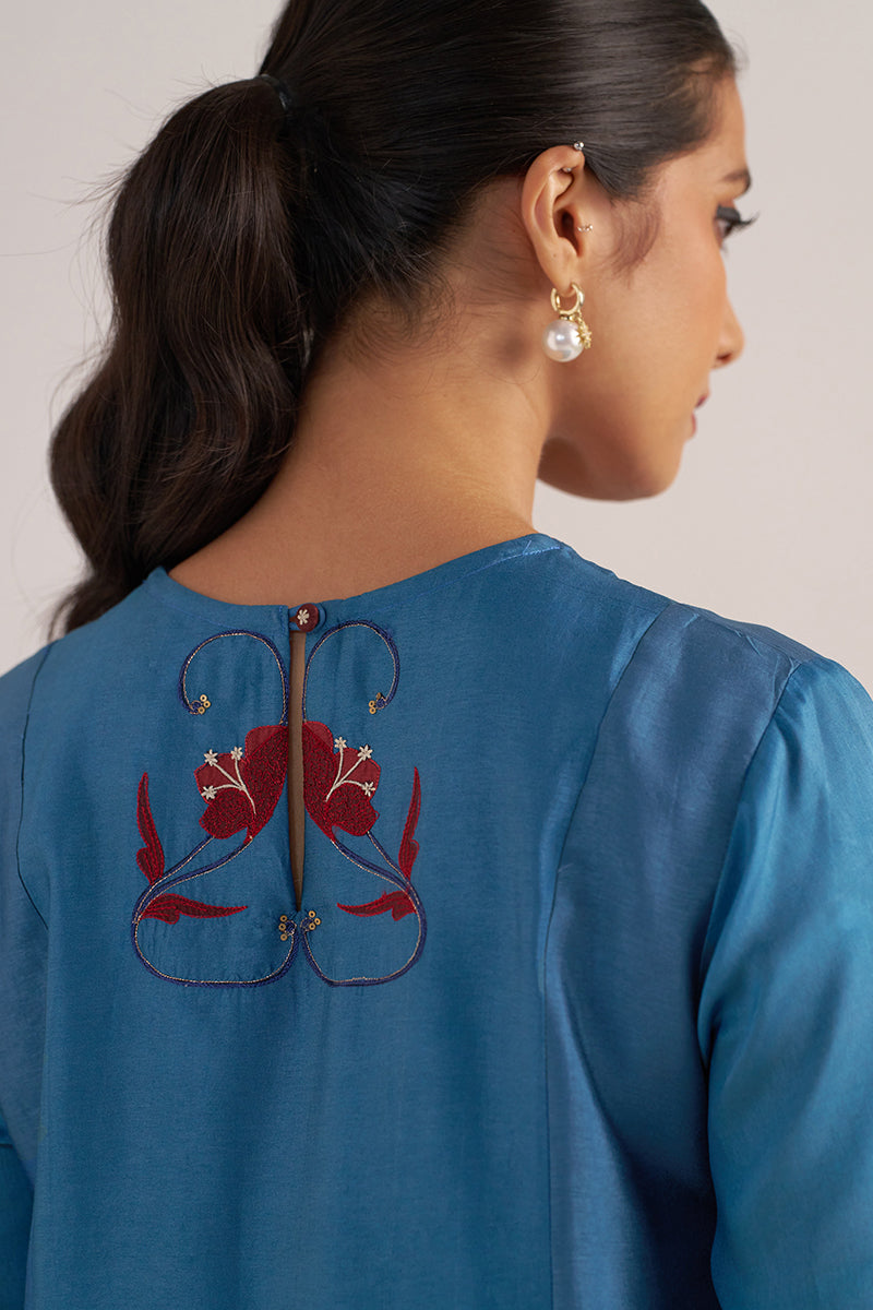 Blue Ashes Print and Solid Festive Co-ord Set