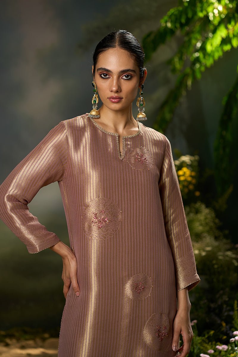 Burlwood Mauve Woven Festive Kurta Set