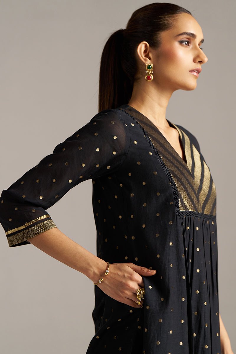 Black Zari Woven Mul-Chanderi Festive Co-ord Set