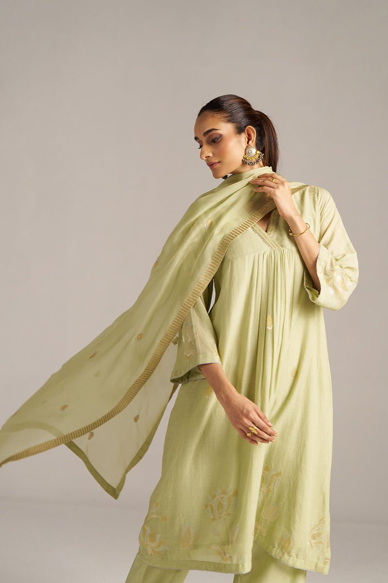 Pistachio Woven Mul Cotton Festive Kurta Set