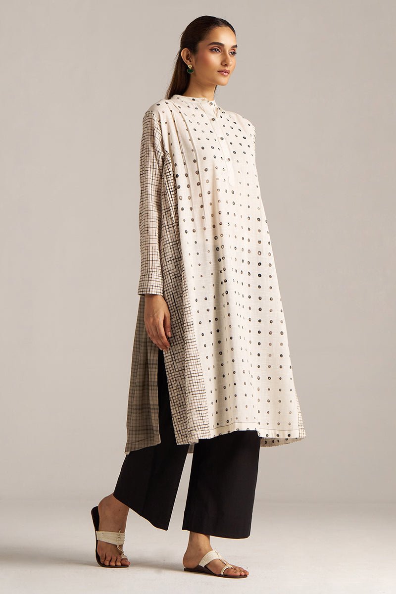 Off White and Black Print Linen Co-ord Set