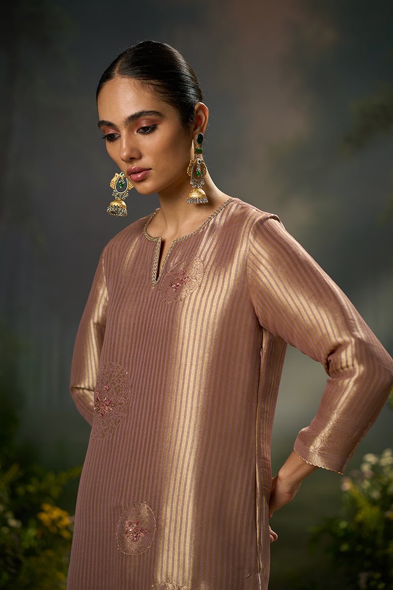 Burlwood Mauve Woven Festive Kurta Set