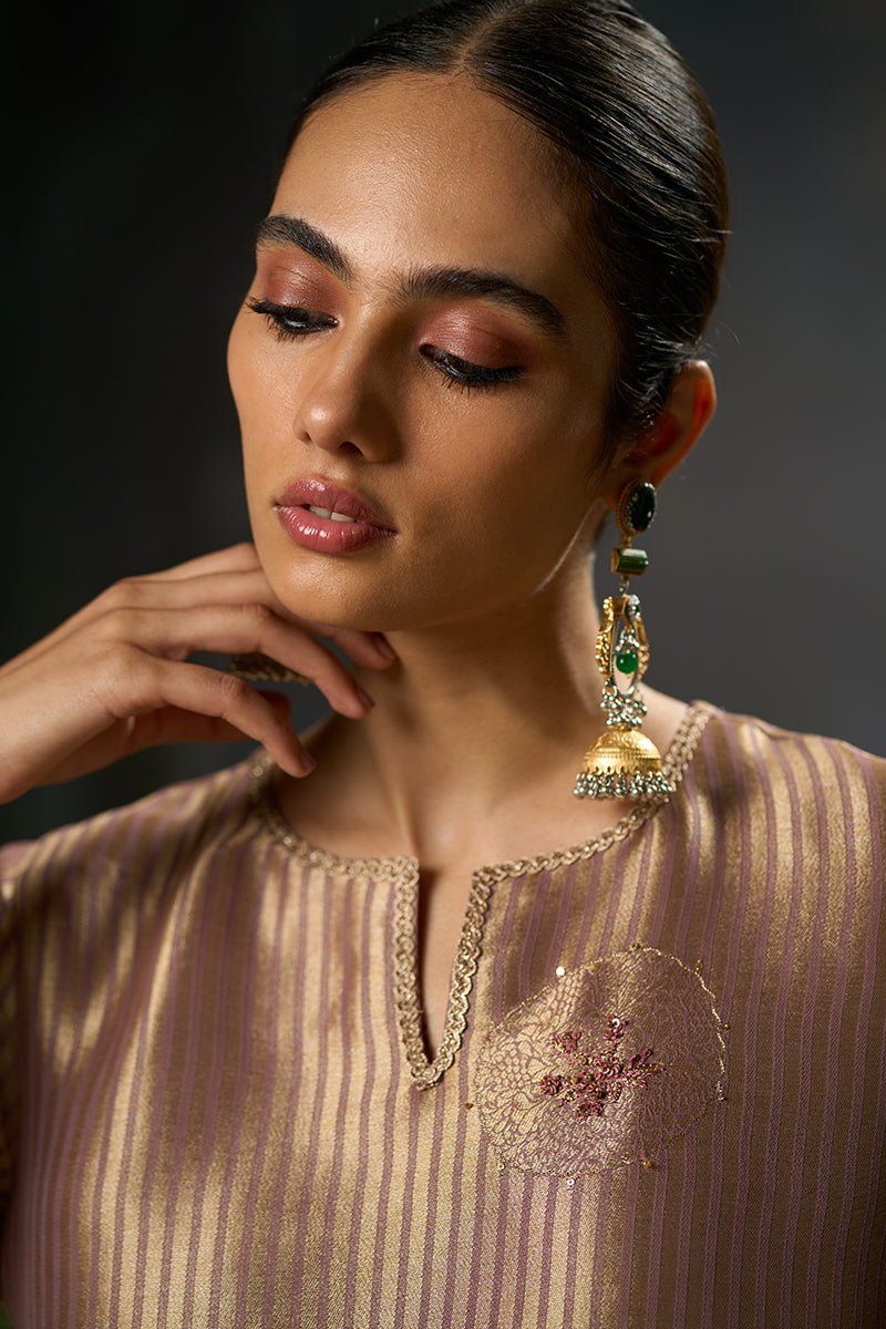 Burlwood Mauve Woven Festive Kurta Set