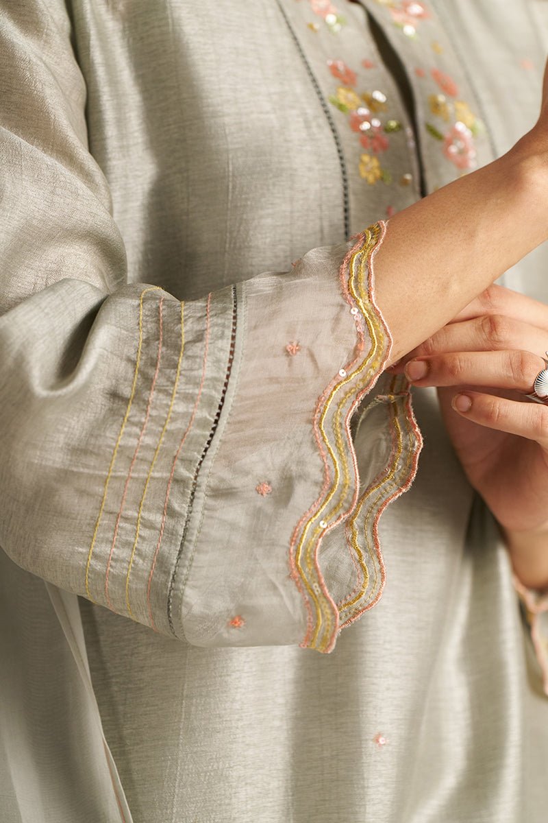 Seagrass Grey Raw Silk Festive Kurta Set