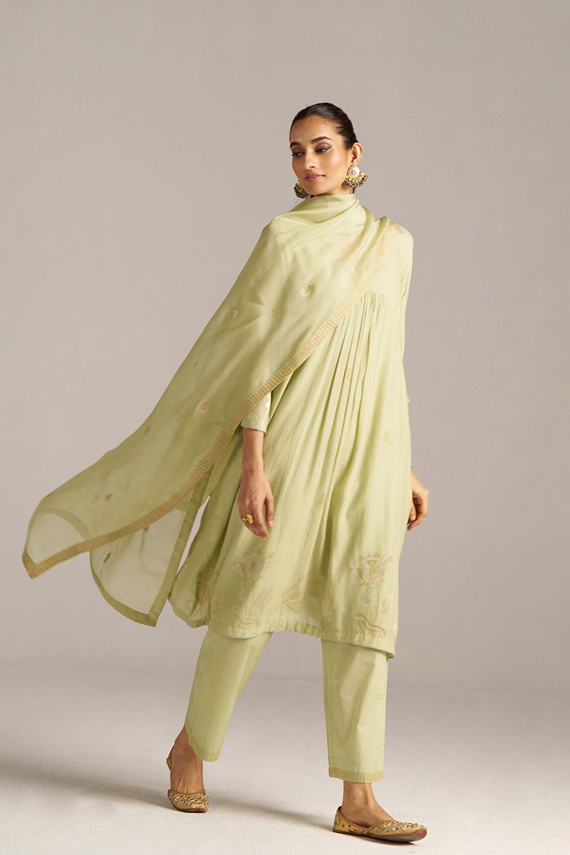Pistachio Woven Mul Cotton Festive Kurta Set