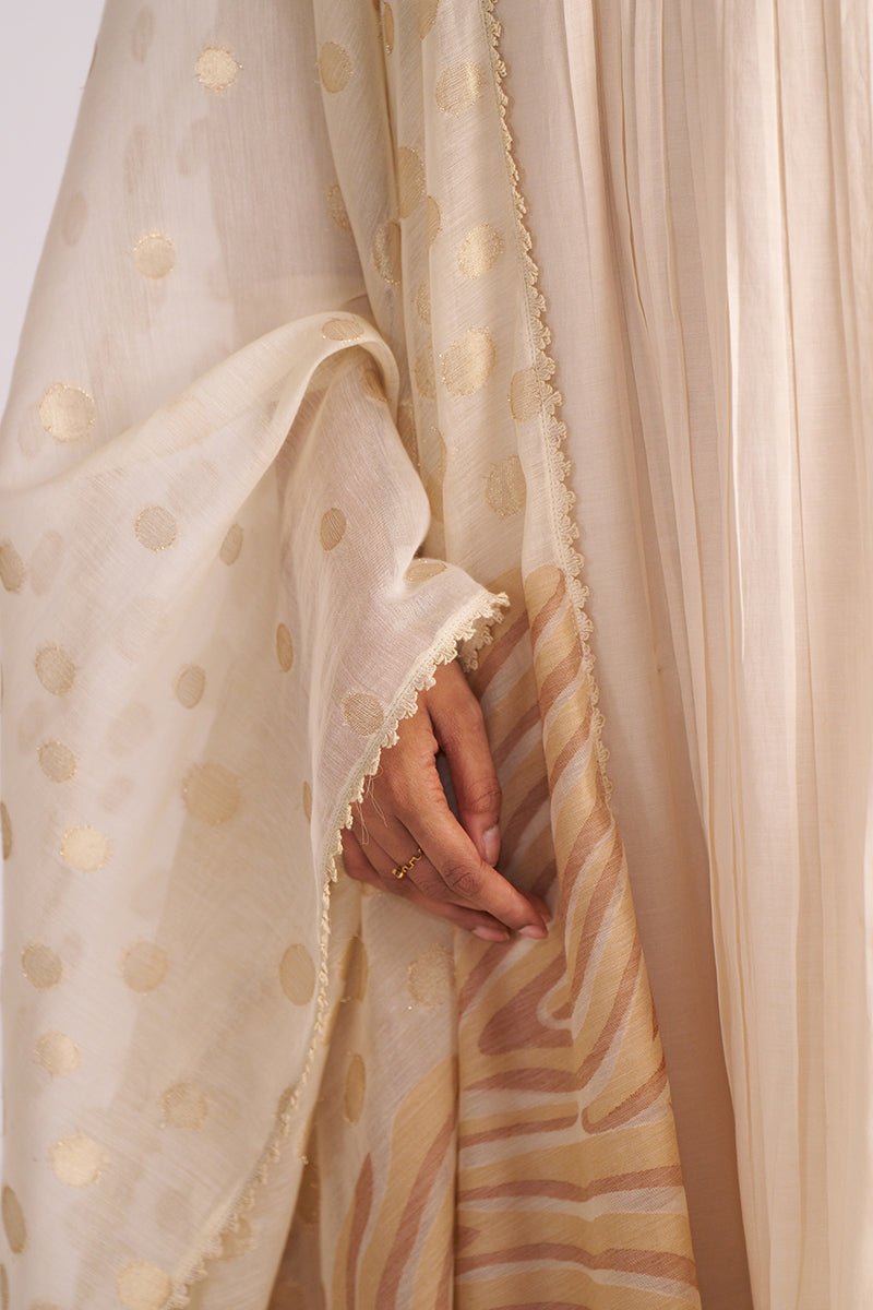 Beige Mul-Chanderi Embroidered Kurta Set