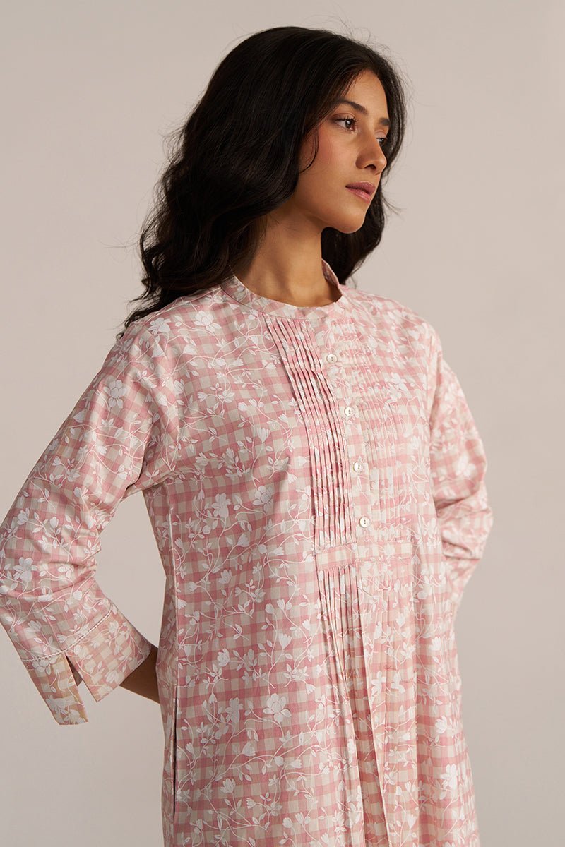 Rose Pink and White Cotton Print Co-ord Set