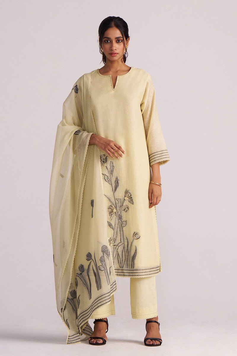 Butter Yellow Chanderi Woven Kurta Set