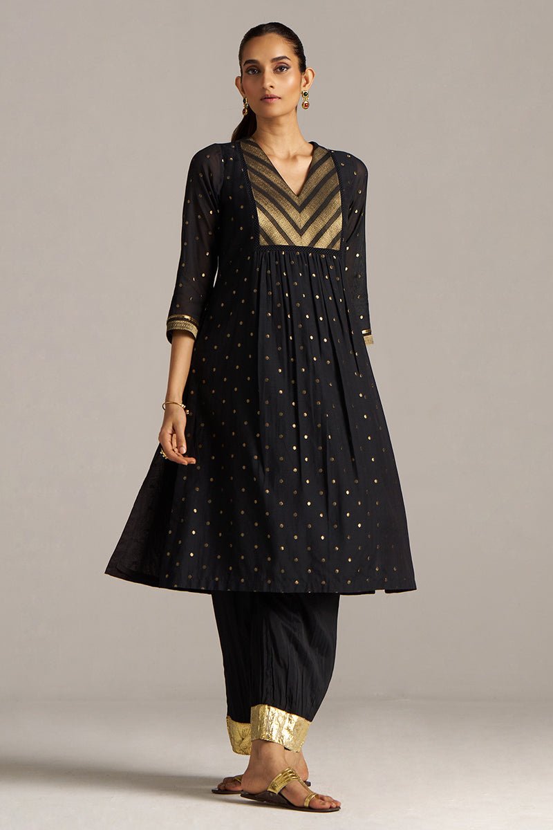 Black Zari Woven Mul-Chanderi Festive Co-ord Set