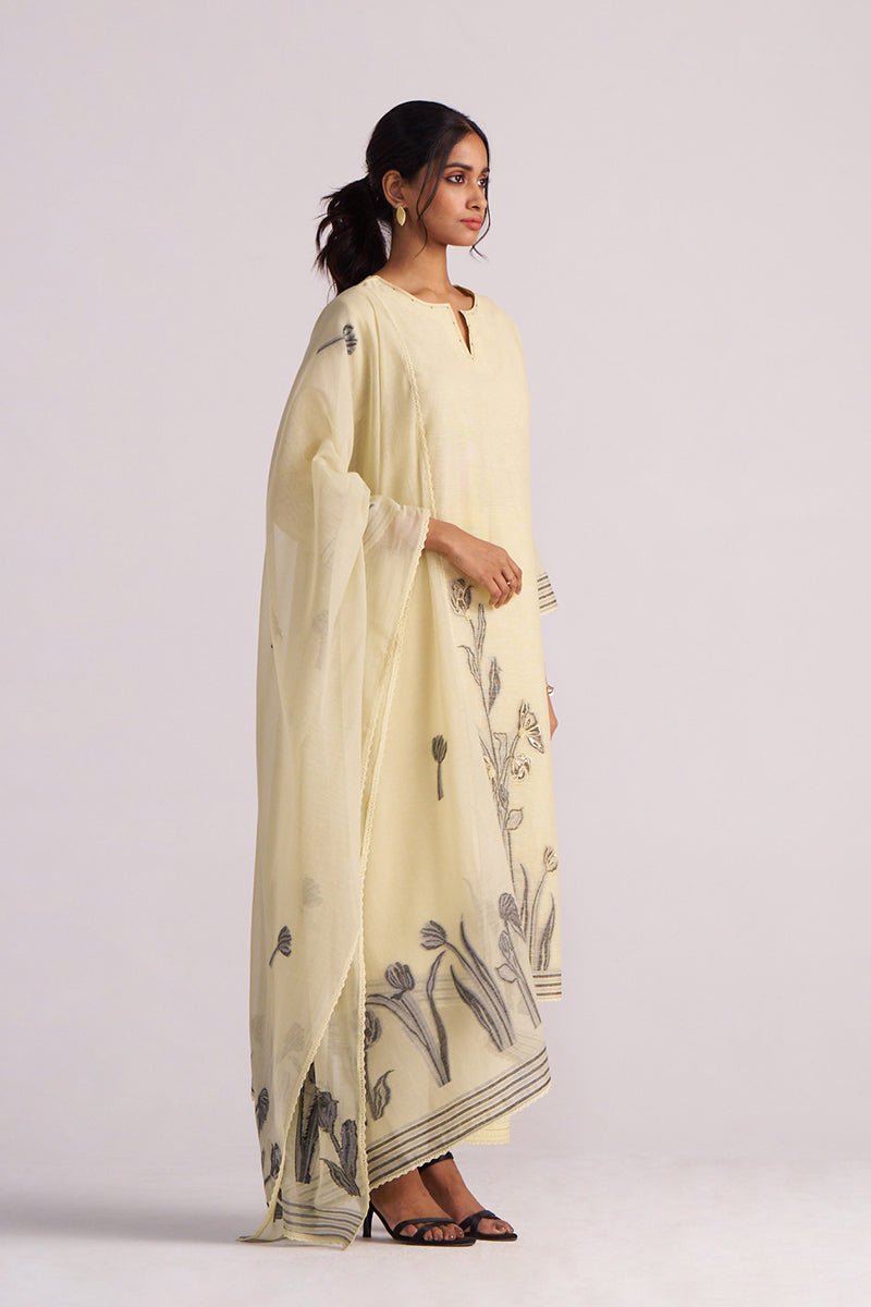 Butter Yellow Chanderi Woven Kurta Set