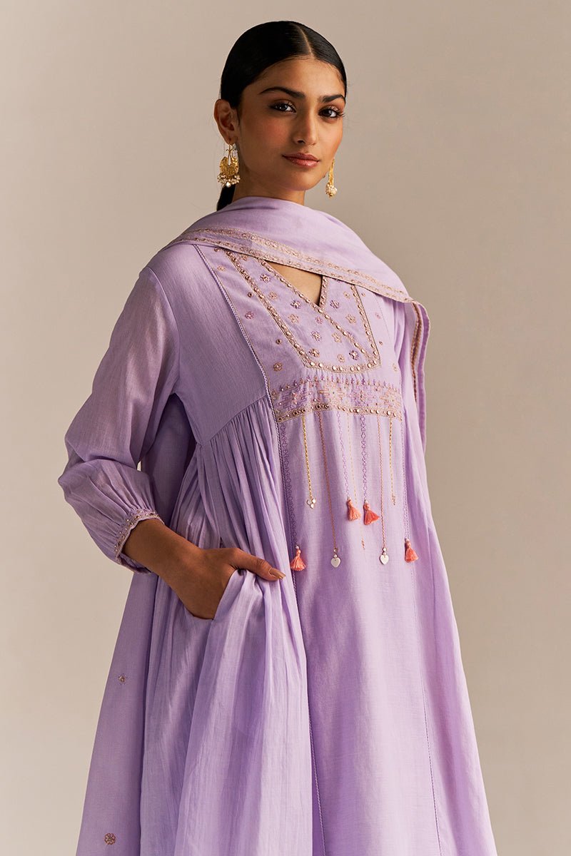 Pastel Lilac Mul-Mul Kurta Set