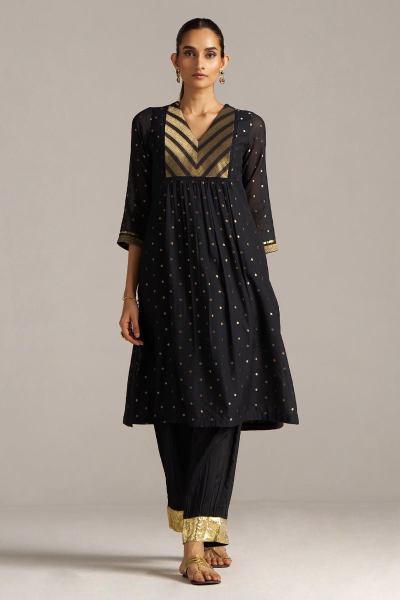 Black Zari Woven Mul-Chanderi Festive Co-ord Set