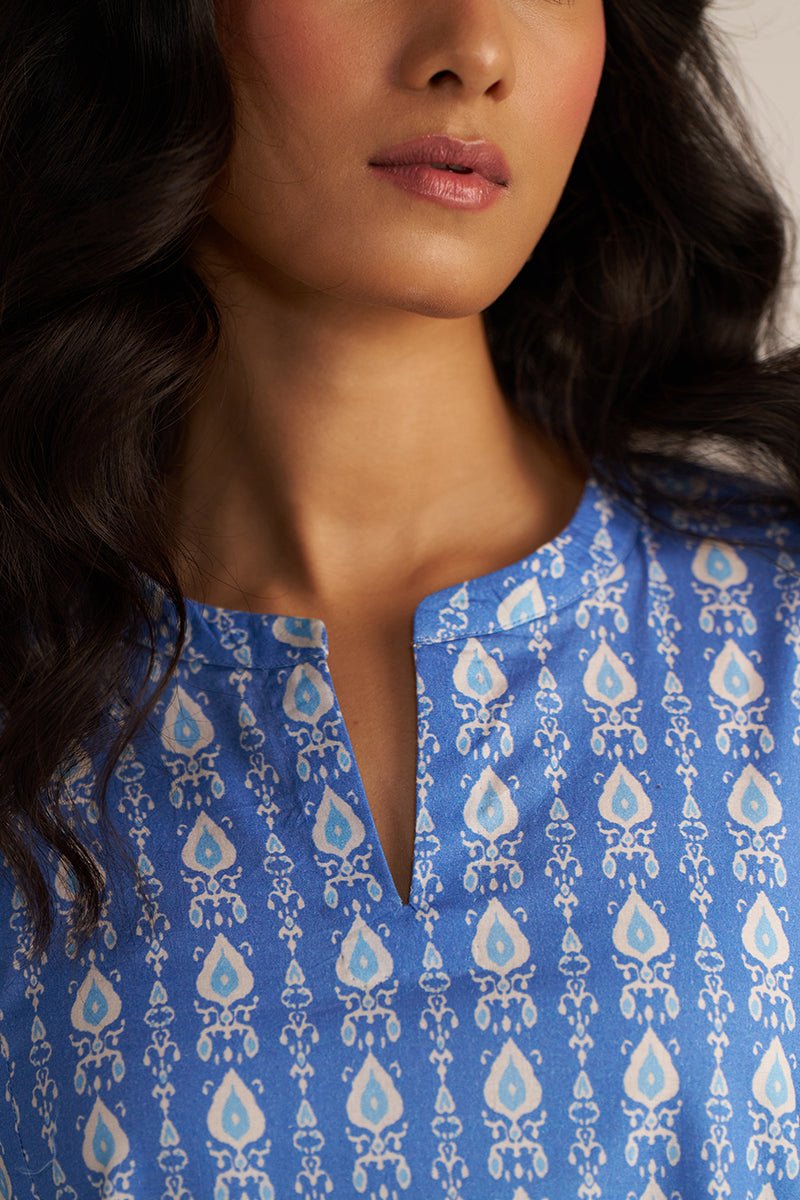 Blue and White Cotton Print Co-ord Set