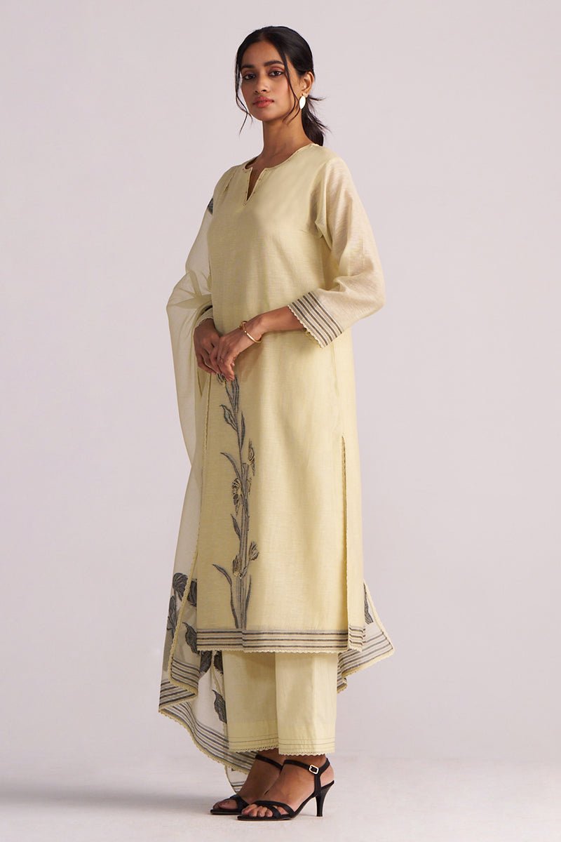 Butter Yellow Chanderi Woven Kurta Set